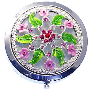 Compact Mirror - 12 PCS - Filigree Flower w/ Rhinestones -MR-GM1208